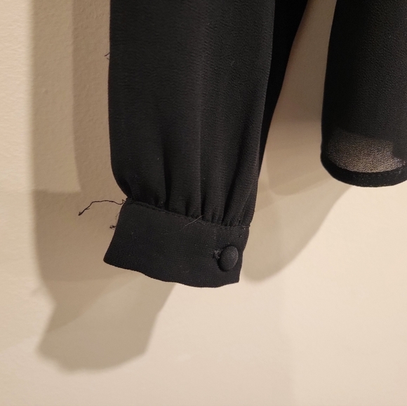 Forever 21 Embellished Rhinestone Neckline Black Sheer Long Sleeve Blouse Top - Picture 5 of 8